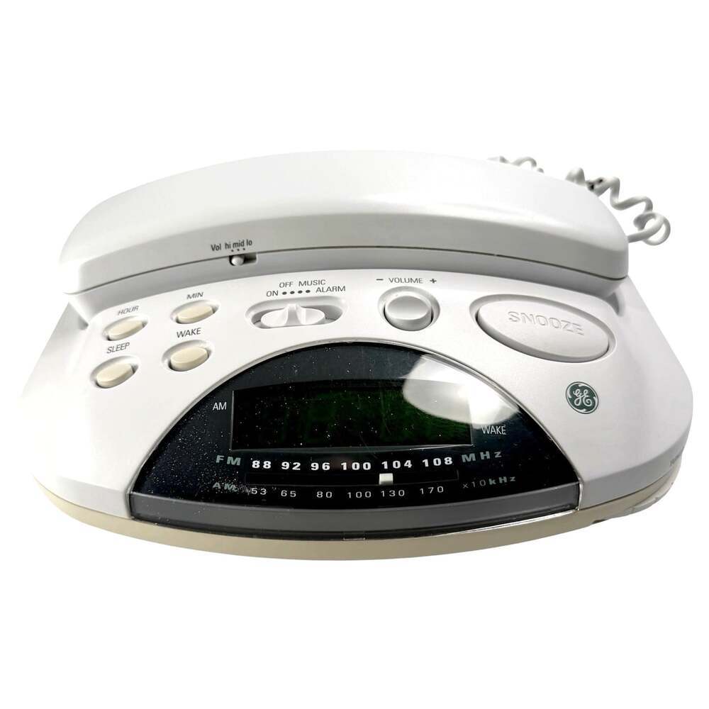 GE AM FM Alarm Clock Radio Telephone Snooze White Model 2-9291B Tested